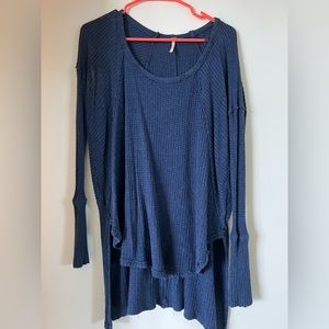Free People Blue Waffle Long Sleeve Shirt